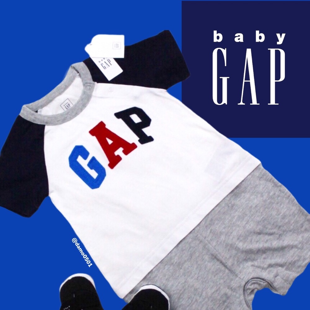 NWT Baby Gap Logo Raglan 2-in-1 One Piece Romper - Picture 1 of 9